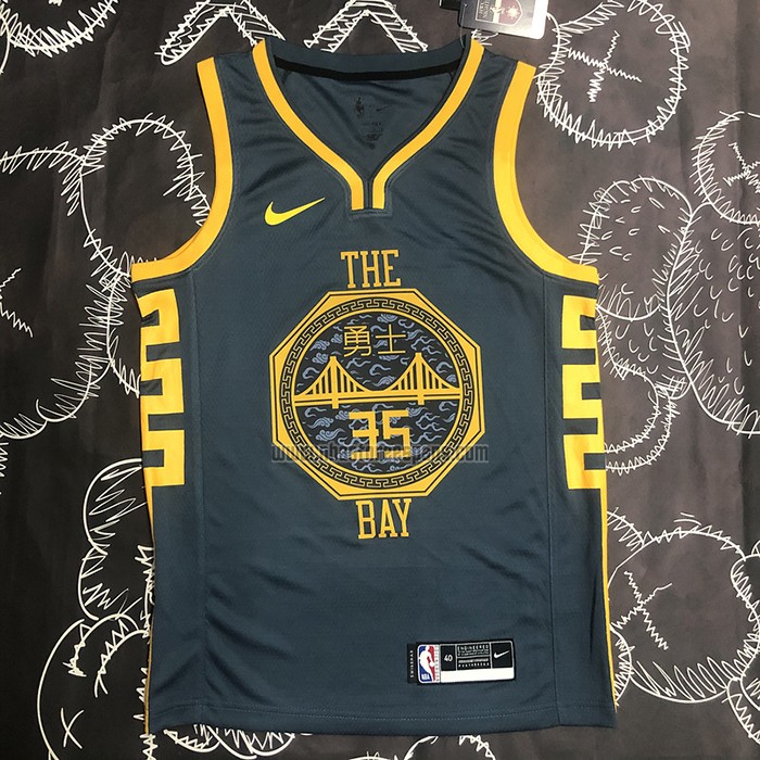 Camiseta Golden State Warriors Kevin Durant NO 35 Ciudad 2018-19 Azul